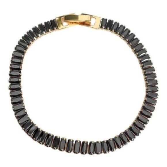 Black Tennis Bracelet Waterproof Gold Clasp Beautiful Black Everyday Jewelry - Picture 4 of 9